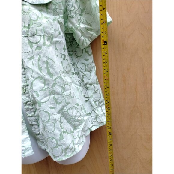 Womens Sheer Floral Button-Up Short Sleeve Shirt Size 12 Green Alfred Dunner - Picture 4 of 4